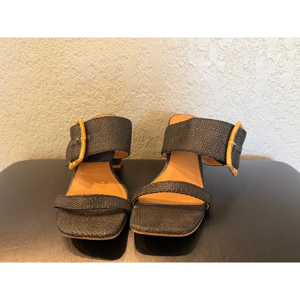 Universal Thread Maria Black Woven Block Heel Slide Sandals Bamboo Buckle 6.5